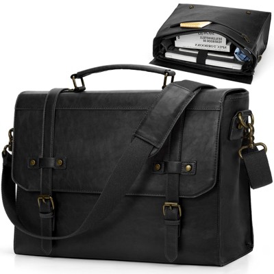 Mens Messenger Bag 17 Inch Waterproof Vintage Leather Laptop Briefcase Large Laptop Bag