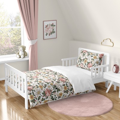Sweet Jojo Designs Girl Toddler Bedding Set Vintage Floral Pink Green and Yellow 5 pc