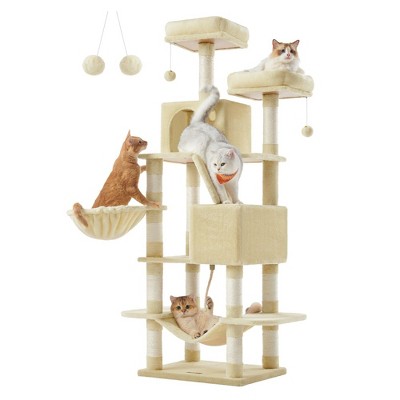 Feandrea 66.1/81.1"H Cat Tree Cat Tower for Indoor Cats, Plush Multi-Level Cat Condo with Scratching Posts, Perches, Caves, Hammock