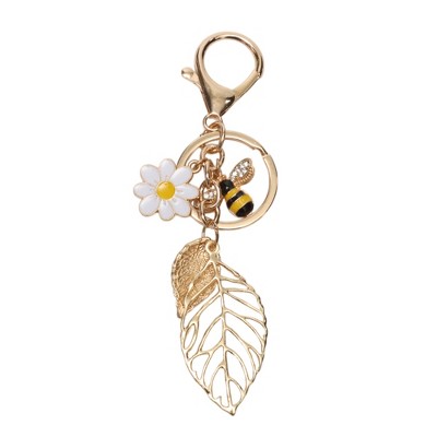 Unique Bargains Honeybee Flowers Handbag Charm Gold Tone 1 Pc