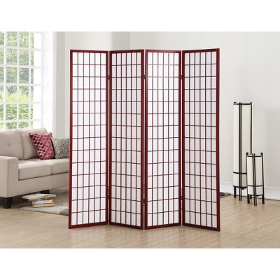 Roundhill Furniture 4 Panel Oriental Shoji Screen / Room Divider, Cherry