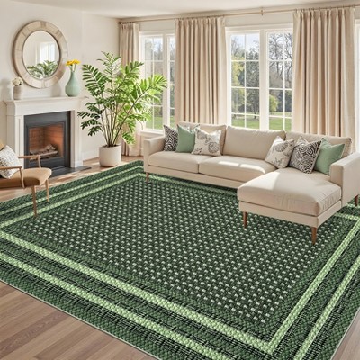 Washable Rugs for Living Room, Non Slip Modern Border Area Rug
