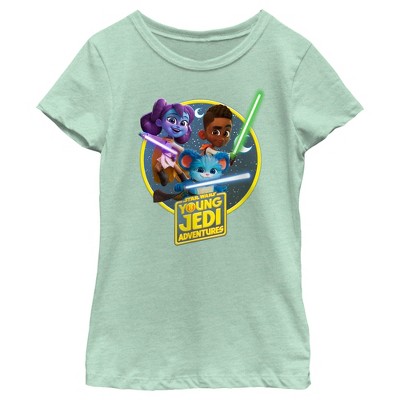 Girl's Star Wars: Young Jedi Adventures Lightsaber Group Logo T-Shirt