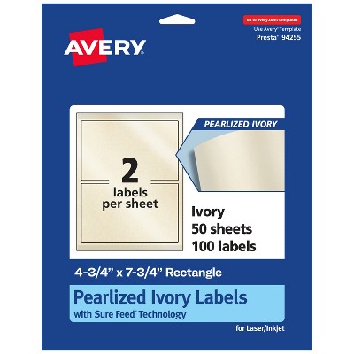 Avery Pearlized Ivory Rectangle Labels with Sure Feed Technology, Print-to-the-Edge, 4.75" x 7.75"