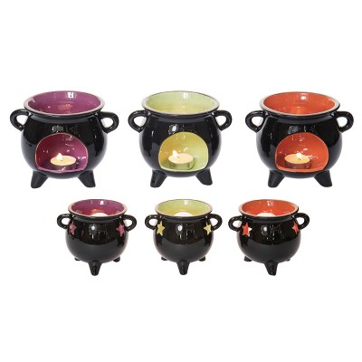 Transpac Ceramic Cauldron Tea Light Candle Holder Set of 3 for Halloween Home Decor and Festive Candle Lighting