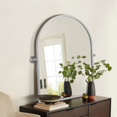 Iron Right Angled Arched Silver Hardware Hanging Mirror 91x61x4cm