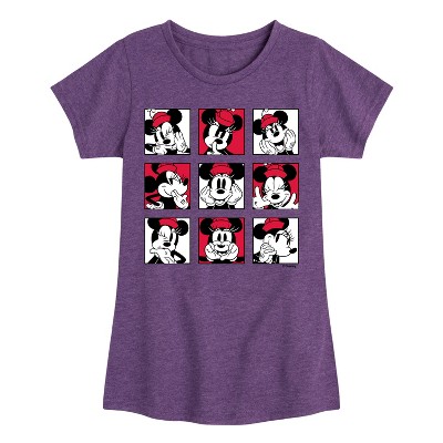 Girls' - Disney - Minnie Mouse Face Grid Fitted Short Sleeve Graphic T-Shirt