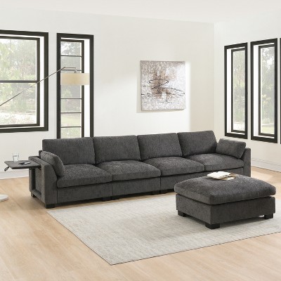 Merax 5-Seat Chenille Upholstery L-Shaped Modular Sectional Sofa