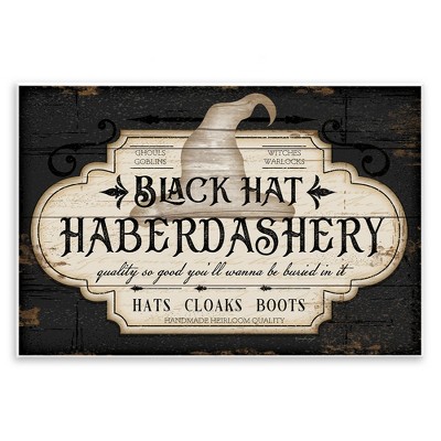 Stupell Industries Black Hat Haberdashery Halloween Sign Spooky Heirloom Quality Wall Plaque Art