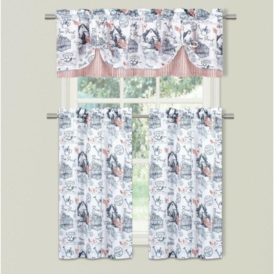 Kate Aurora Rooster Toile Complete 3 Pc Café  Kitchen Curtain Tier And Valance Set