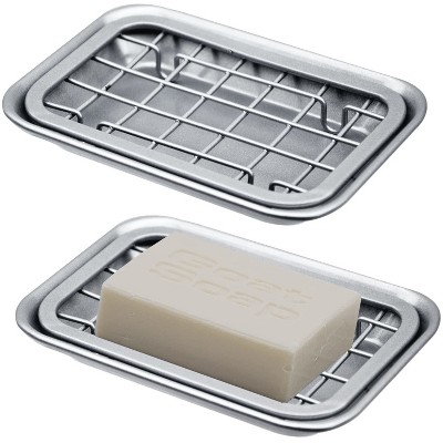 Aoibox Metal Soap Dish Tray with Drainage Grid - 2-Piece Set for Kitchen & Bathroom, Holds Soap, Sponges, Scrubbers - Rust Resistant, Silver