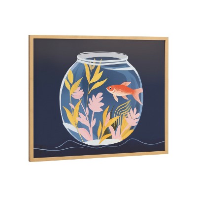 Kate & Laurel All Things Decor 20"x16" Gallery Pet Goldfish Cute Botanicals Fish Tank Print by The Creative Bunch Studio Gold