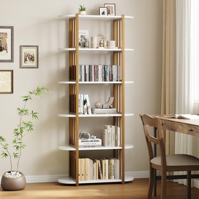 6-Tier Vintage Bookshelf, 71" Tall Narrow Wooden Bookcase with Iron Frames, Open Display Shelf for Living Room, Bedroom, Apartment