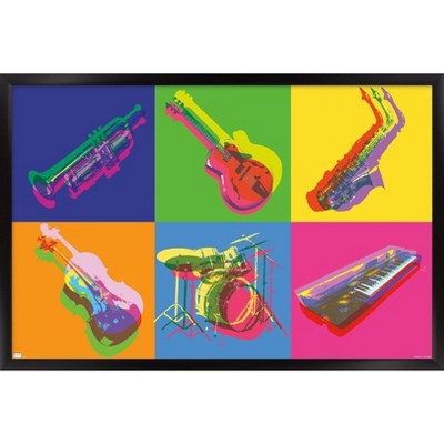 Trends International Jazz - Pop Art Instruments Framed Wall Poster Prints