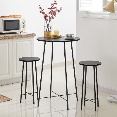 VECELO 3 Piece Dining Table Set with 2 Chairs Modern Round Counter Height Table & Chairs for Kitchen