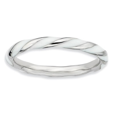 Black Bow Jewelry 2.4mm Silver Twisted White Enameled Stackable Band