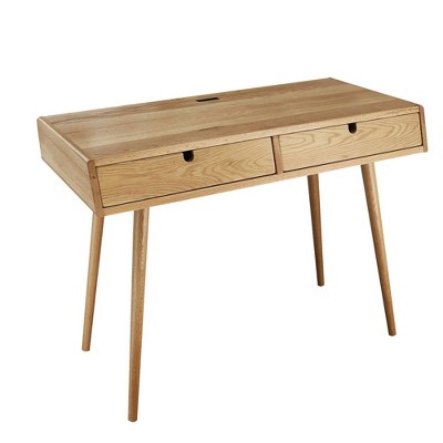 Desk with USB Ports Natural Oak - Flora Home: Pine Wood Construction, 40" Width, Integrated Drawers