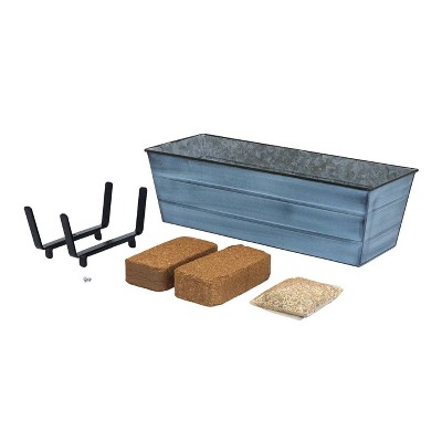 Achla Designs 24" Medium Rectangular Galvanized Steel Indoor Outdoor Garden Planter with Brackets Dark Blue