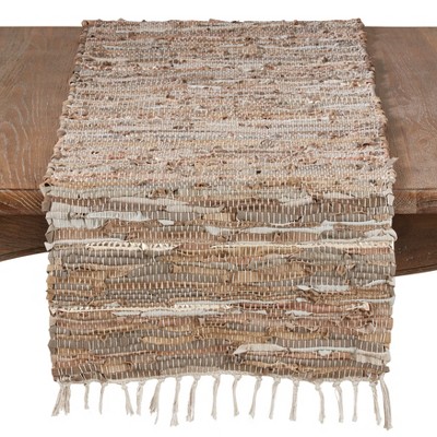 Saro Lifestyle Table Runner With Leather Chindi Design