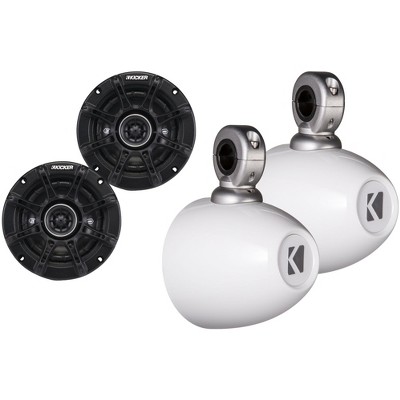 Kicker White Mini Wake Tower Marine Enclosures loaded with Kicker 4" DSC Speakers