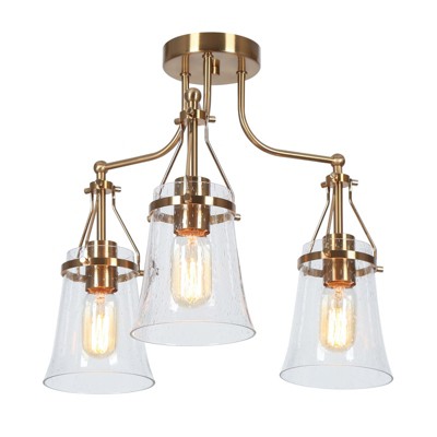 LNC Auisre 3-Lights 18.9-in Polished Gold  with Clear Glass Modern Semi-flush Mount Lightst
