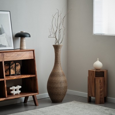 Gulches 39-inch Tall Artificial Rattan Floor Vase in Elegant Beige - Statement Piece for Living Room Decor, Entryway,Hallway - Versatile Home Accent