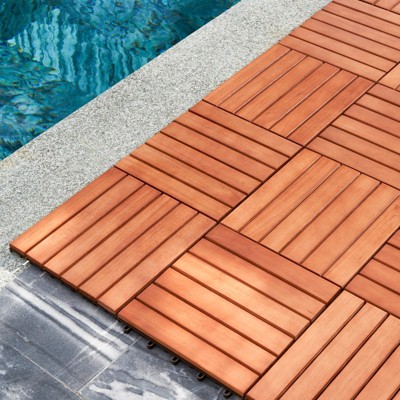 Solhome Kaia Reddish Brown Wood Interlocking Deck Tile (Set of 10 Tiles)