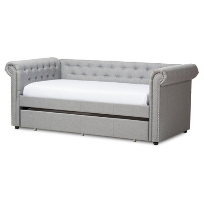 Twin Mabelle Modern and Contemporary Fabric Trundle Daybed - Baxton Studio