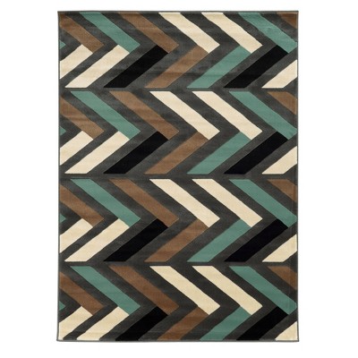 Linon 5'3"x7' Roma Herringbone Area Rug Gray/Turquoise: Stain-Resistant, Low Pile, Indoor, Polypropylene
