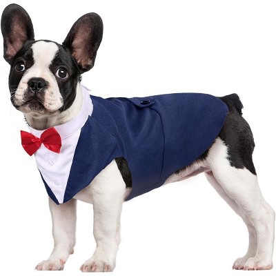 Kuoser Dog Tuxedo Dog Suit and Bandana Set, Dogs Tuxedo Wedding Party Suit, Dog Prince Wedding Bow Tie Shirt Formal Dog Wedding Attire, Blue - Small