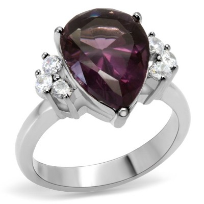 Slickblue Women's Ring, Amethyst Synthetic Glass, Stainless Steel, Polished No Plating, Pear Shape, Size 5-10