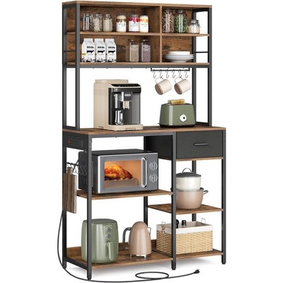 VASAGLE Bakers Rack with Charging Station, Coffee Bar Stand with Adjustable Storage Shelves