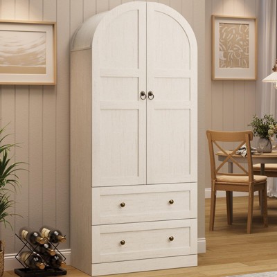 72" Tall Arched Kitchen Pantry Storage Cabinet, Modern Farmhouse Storage Cabinets with 2 Doors & Drawers