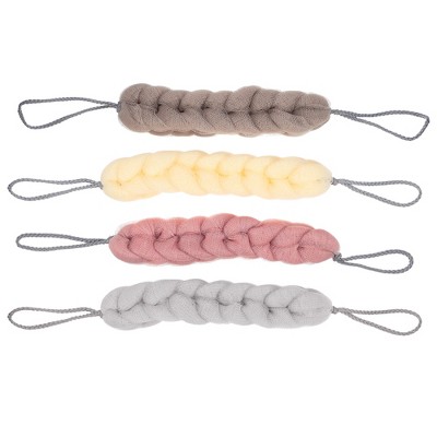 Unique Bargains Long Stretch Shower Back Sponge 11.81"x1.97" Multi-Color 4 Pcs