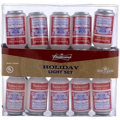 Kurt Adler Indoor/Outdoor Novelty String 10-Light Set, Vintage Budweiser Cans, 11.5ft