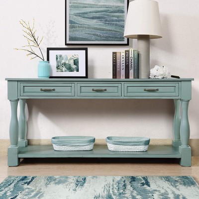 ORRD 63" Long Wood Console Table - 3 Drawers & Shelf, Entryway Sofa Table, Easy Assembly（Antique White）