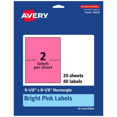 Avery Bright Pink Paper Labels, 5.5" x 8.5" Rectangle