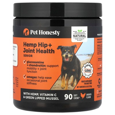 Pet Honesty Senior Hemp Mobility - Hip & Joint Supplement for Senior Dogs - Hemp Oil & Powder, Glucosamine, Collagen, MSM, Green Lipped Mussel,