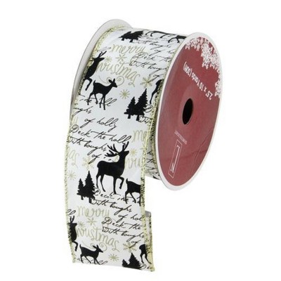 Northlight White and Black Playful Reindeer Christmas Wired Craft Ribbon 2.5" x 10 Yards