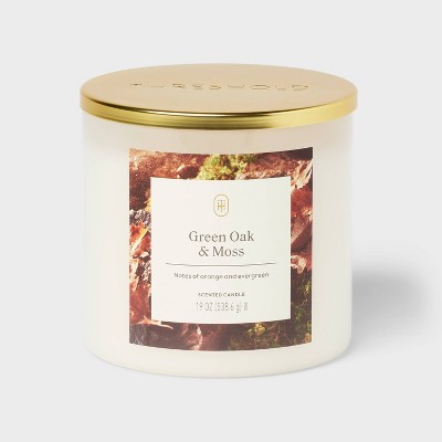 3-Wick 7mm Lidded Glass Jar Candle Green Oak and Moss White 19oz - Threshold™