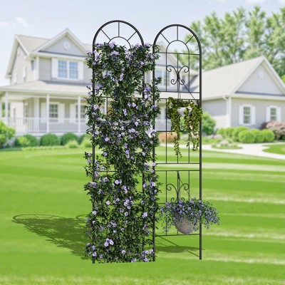 Pack Metal Trellis for Climbing Plants Outdoor, 55x12 Inch Garden Trellis for Vines/Flowers/Vegetables - Black Iron Plant Trellis Outdoor